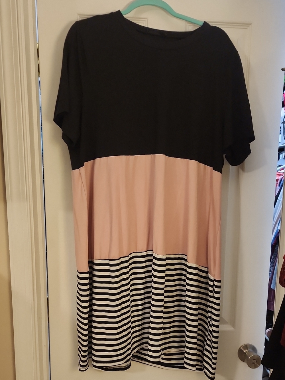 SHEIN Black and Blush Colorblock Midi Dress with Striped Hem